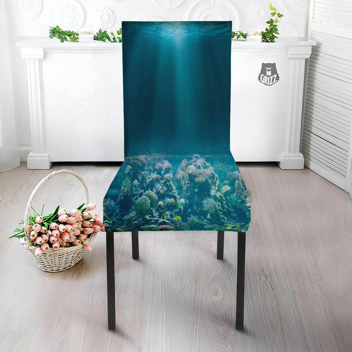 Underwater Ocean Print Dining Chair Slipcover-grizzshop