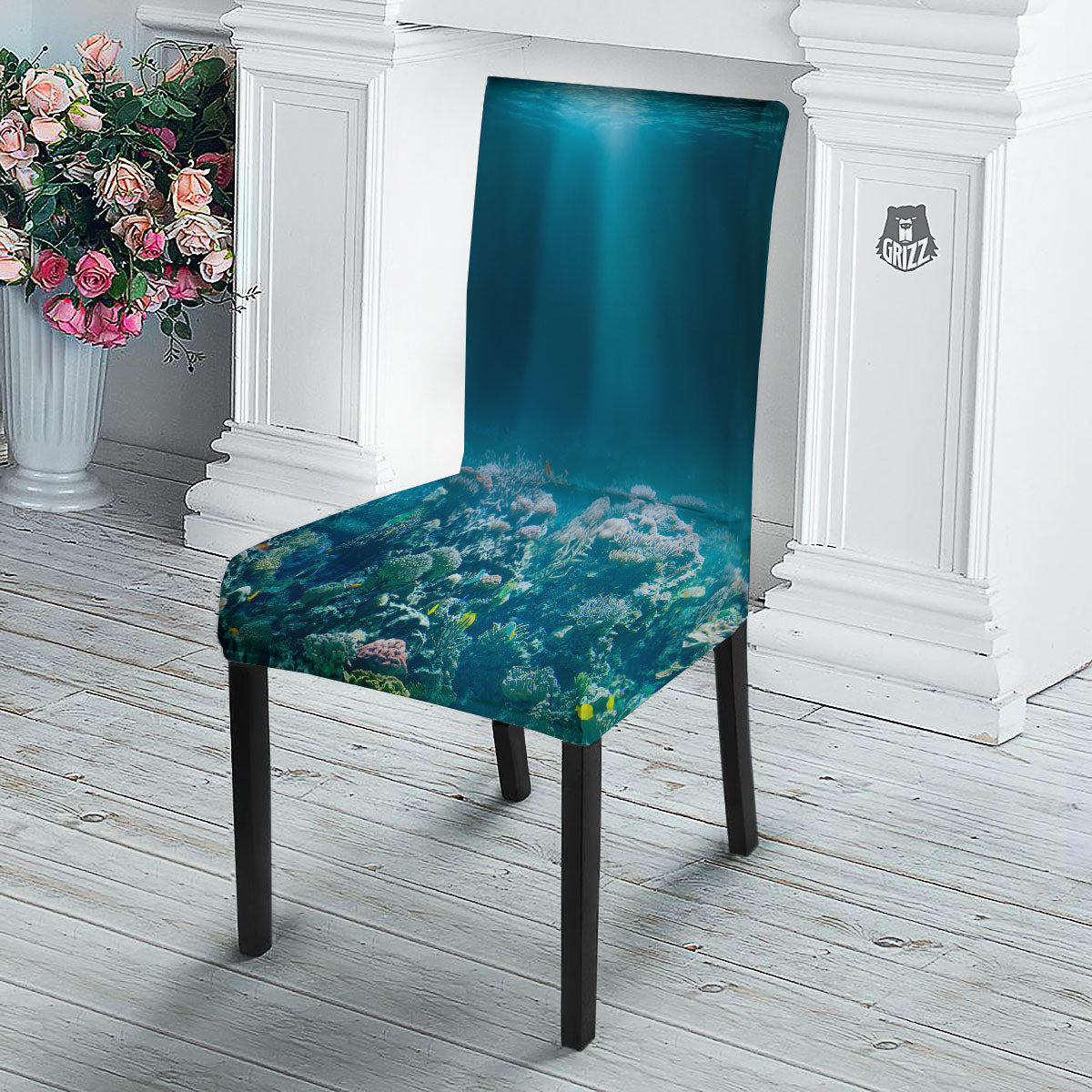 Underwater Ocean Print Dining Chair Slipcover-grizzshop