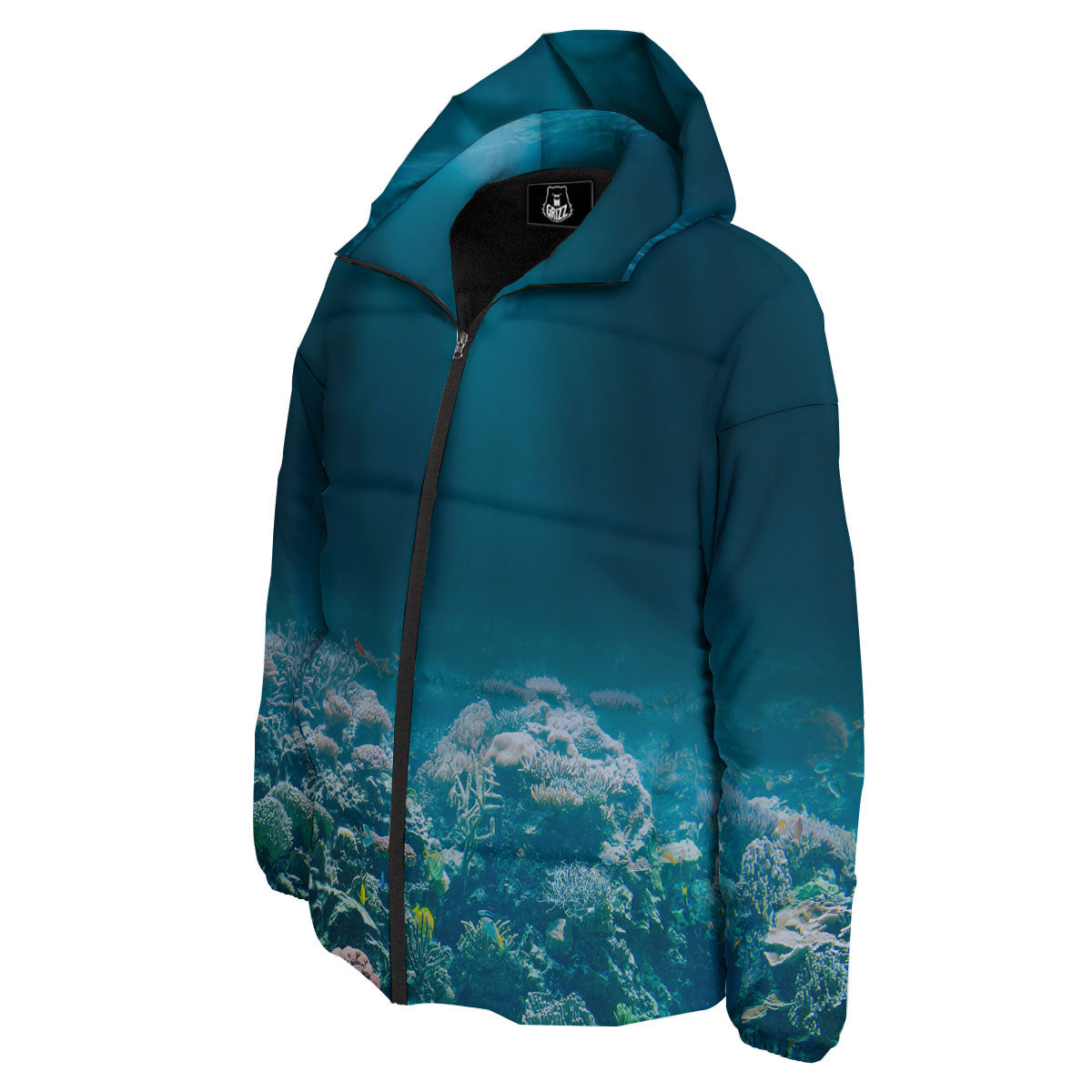Underwater Ocean Print Down Jacket-grizzshop