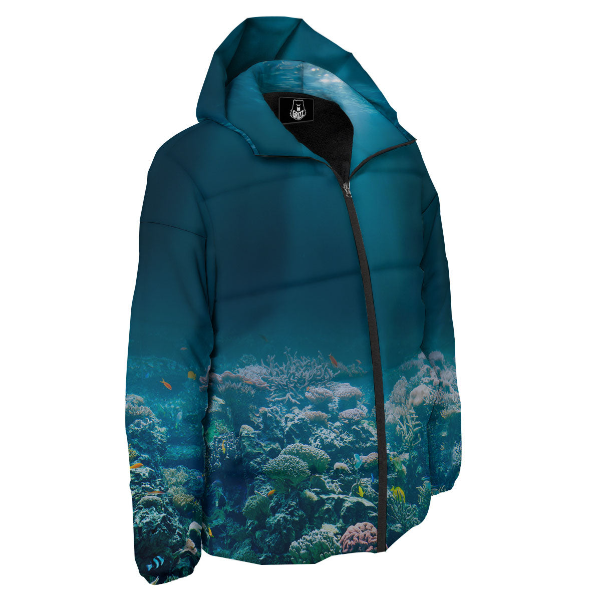 Underwater Ocean Print Down Jacket-grizzshop