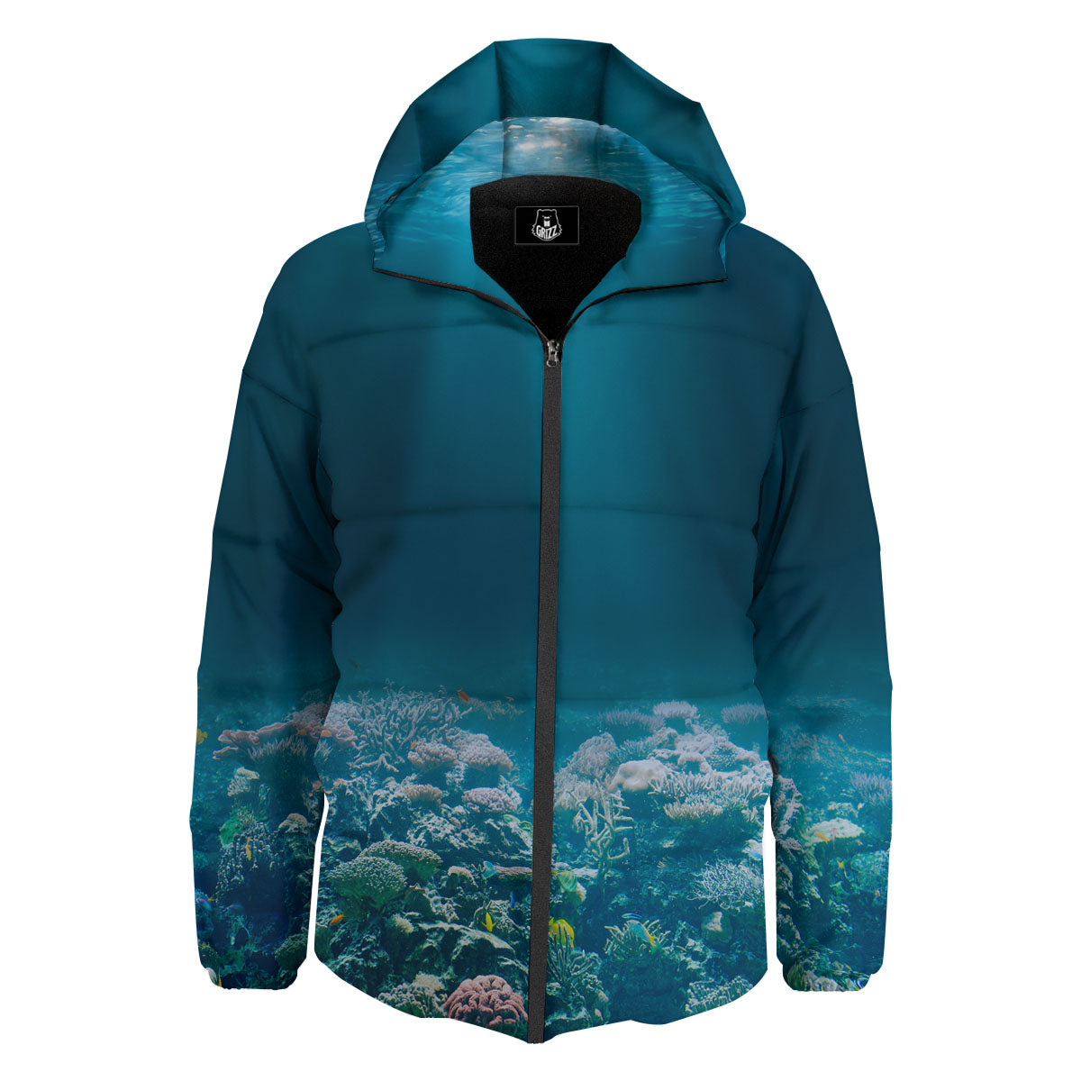 Underwater Ocean Print Down Jacket-grizzshop
