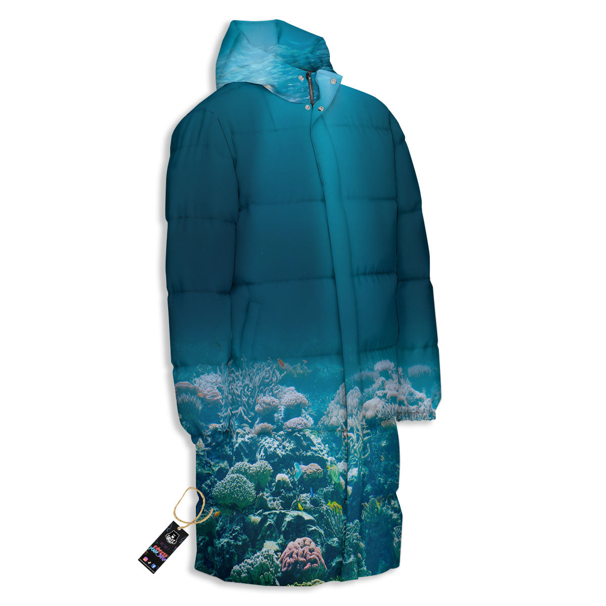 Underwater Ocean Print Long Down Jacket-grizzshop