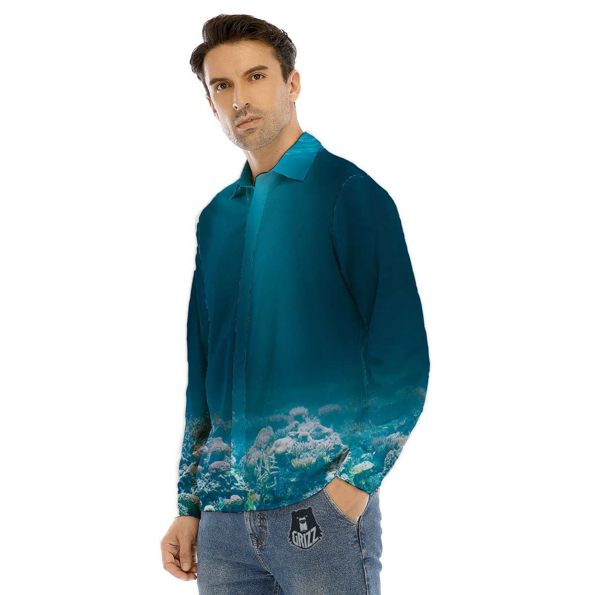 Underwater Ocean Print Men's Dress Shirts-grizzshop