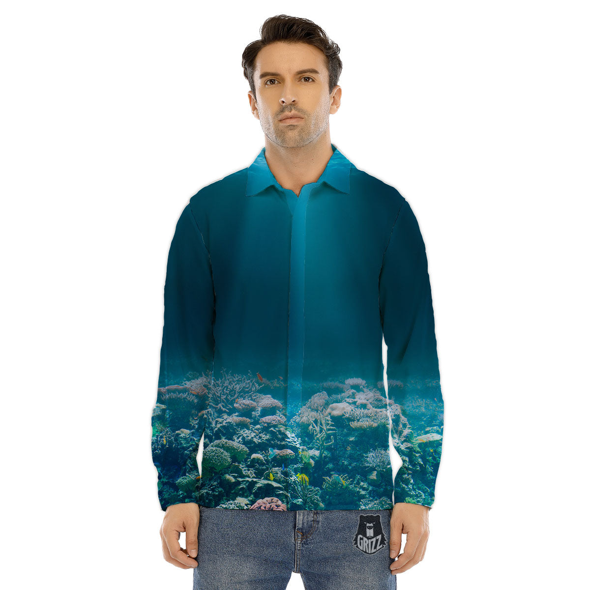 Underwater Ocean Print Men's Dress Shirts-grizzshop