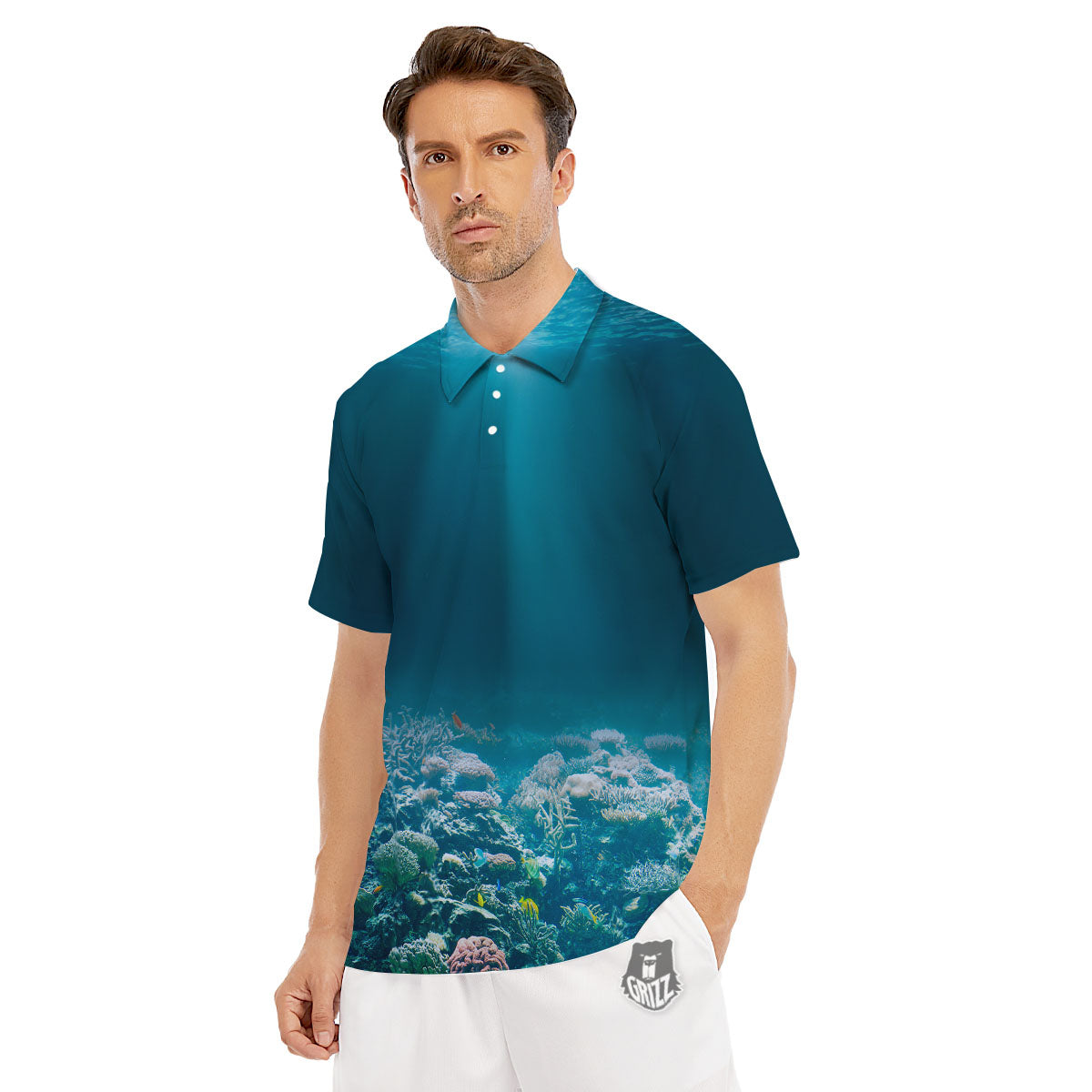 Underwater Ocean Print Men's Golf Shirts-grizzshop