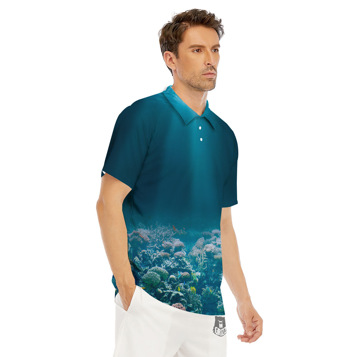 Underwater Ocean Print Men's Golf Shirts-grizzshop