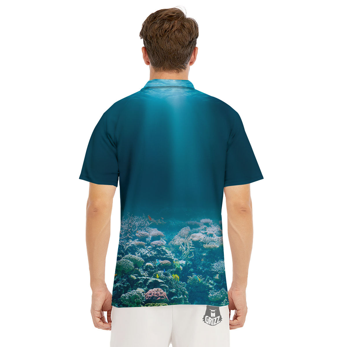 Underwater Ocean Print Men's Golf Shirts-grizzshop
