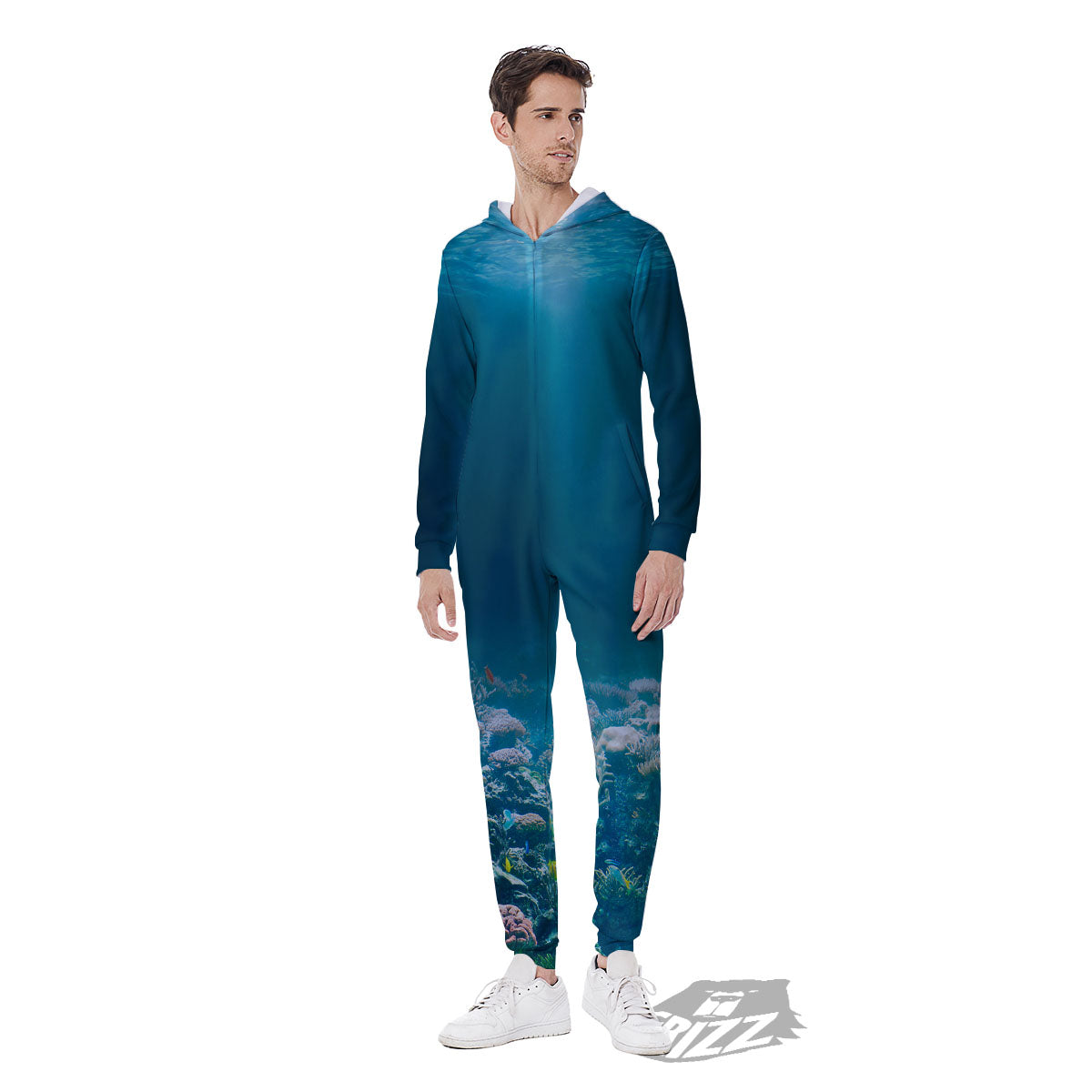Underwater Ocean Print Men's Jumpsuit-grizzshop