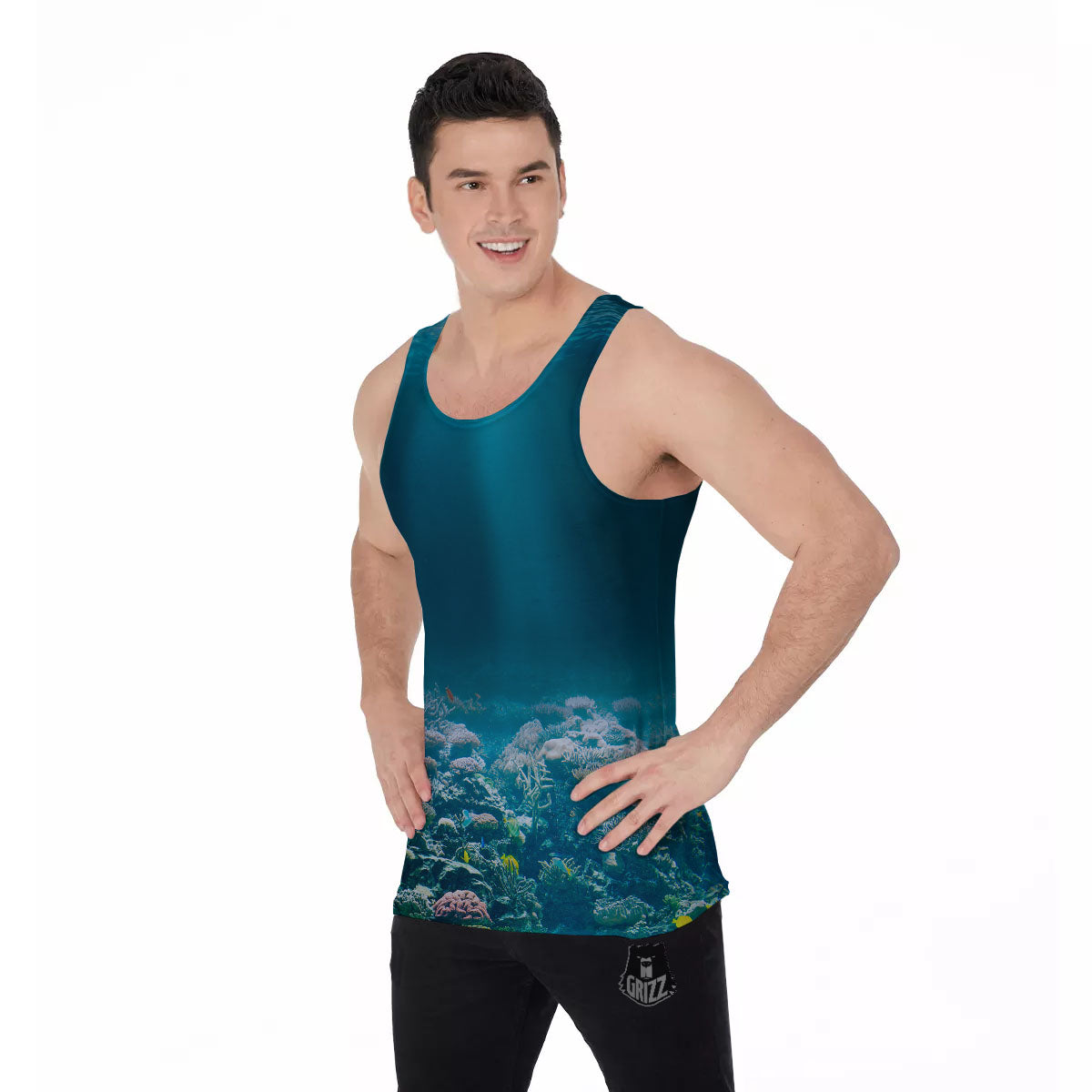 Underwater Ocean Print Men's Tank Top-grizzshop
