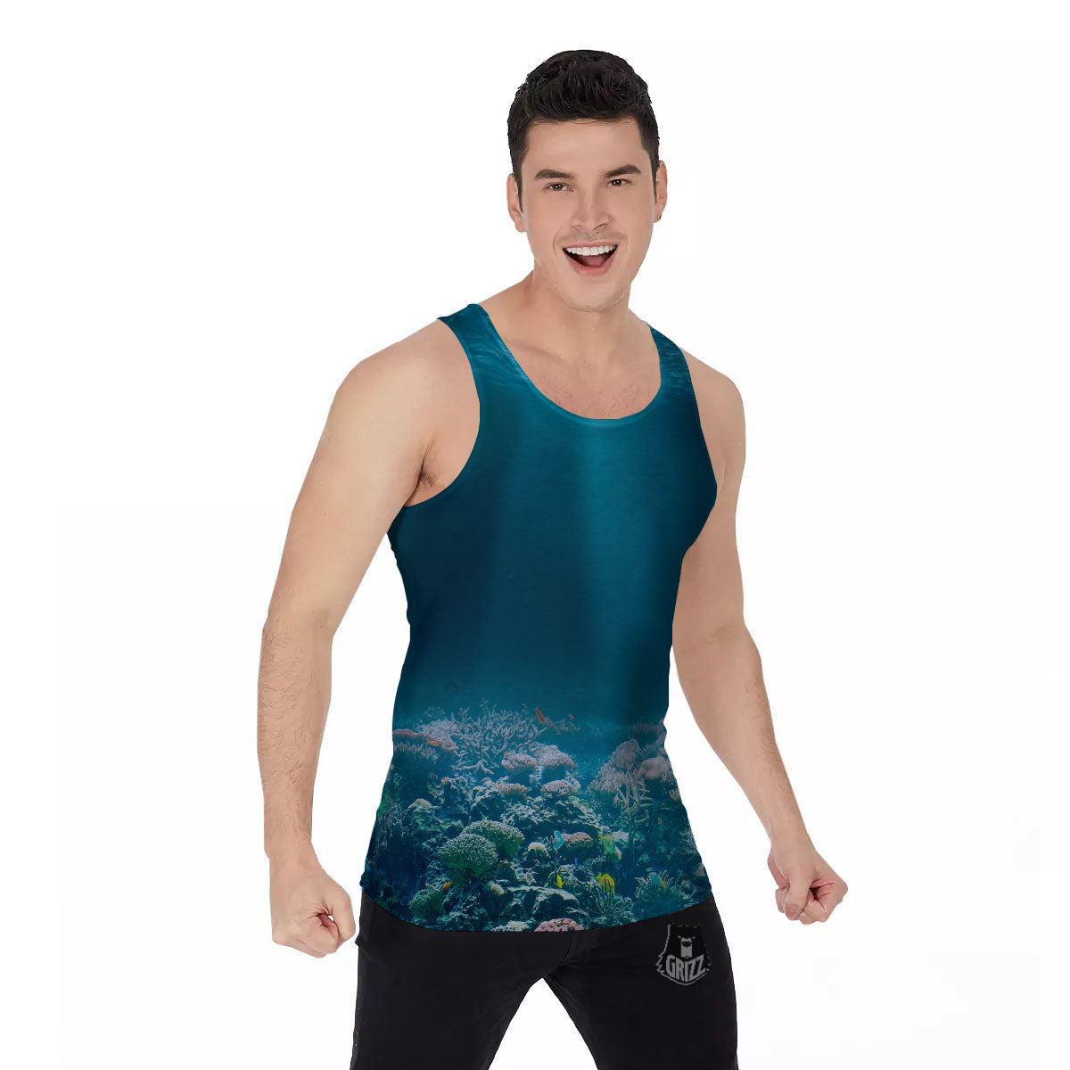 Underwater Ocean Print Men's Tank Top-grizzshop