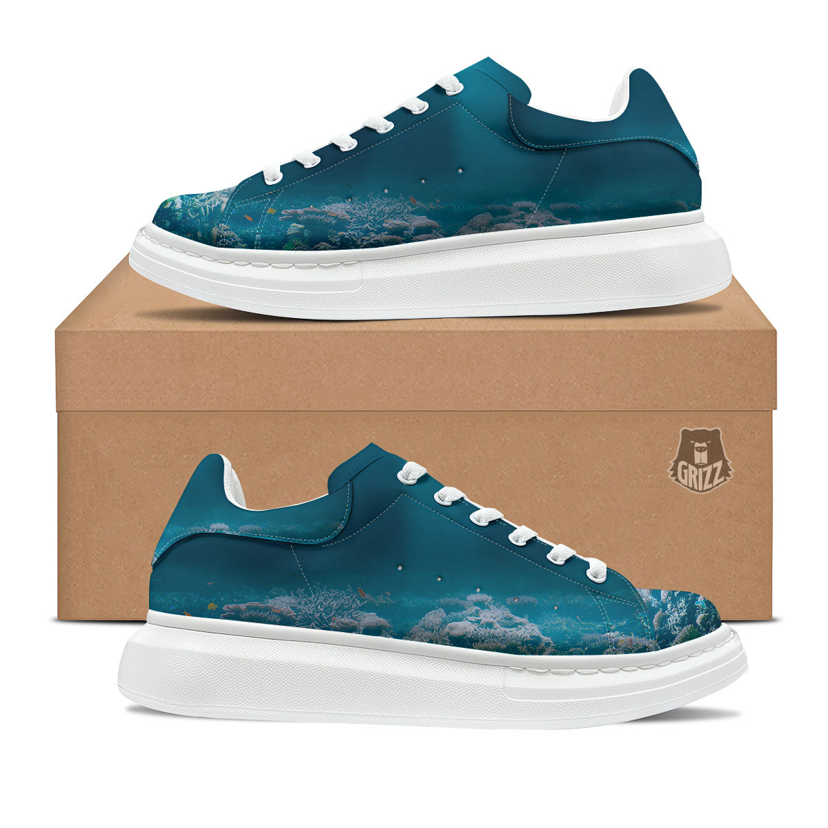 Underwater Ocean Print Platform Shoes-grizzshop