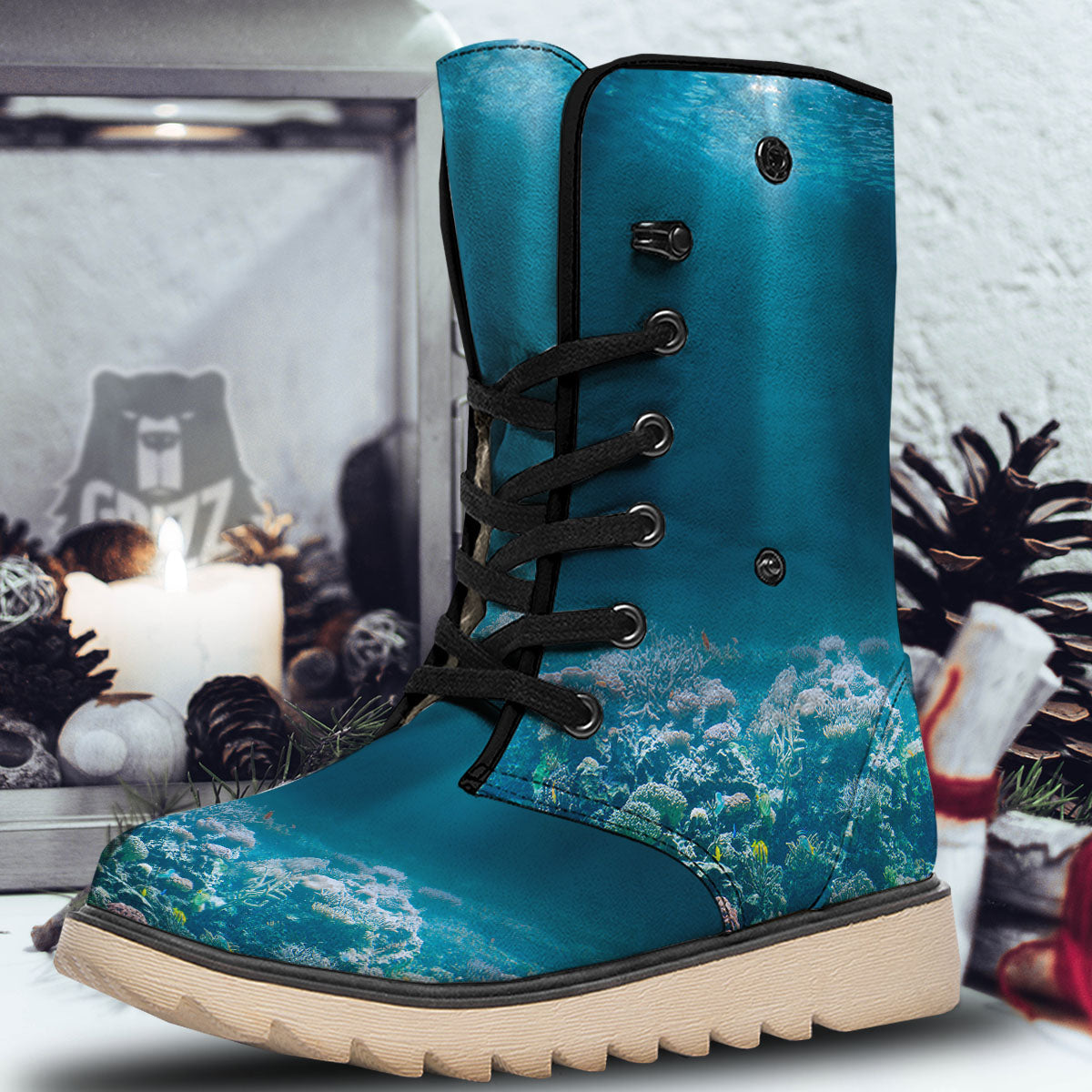 Underwater Ocean Print Snow Boots-grizzshop