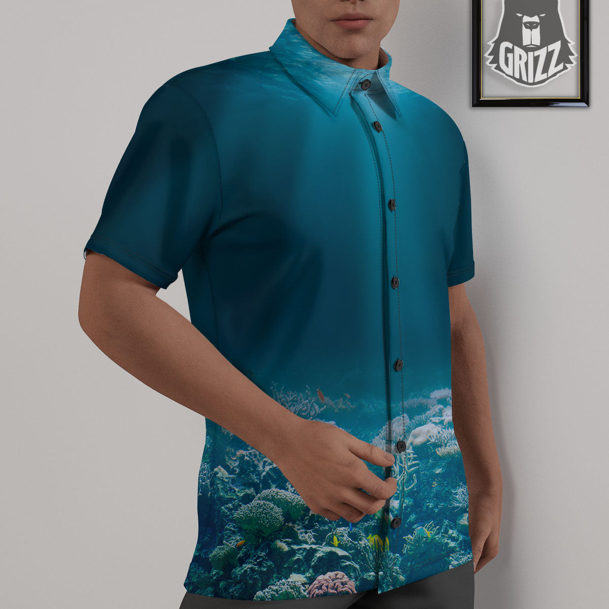 Underwater Ocean Print Untucked Shirts-grizzshop