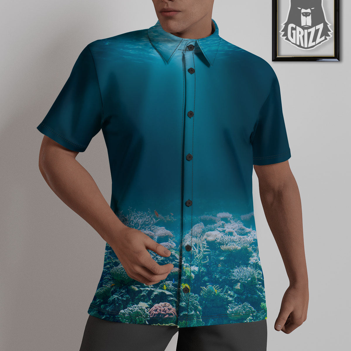 Underwater Ocean Print Untucked Shirts-grizzshop