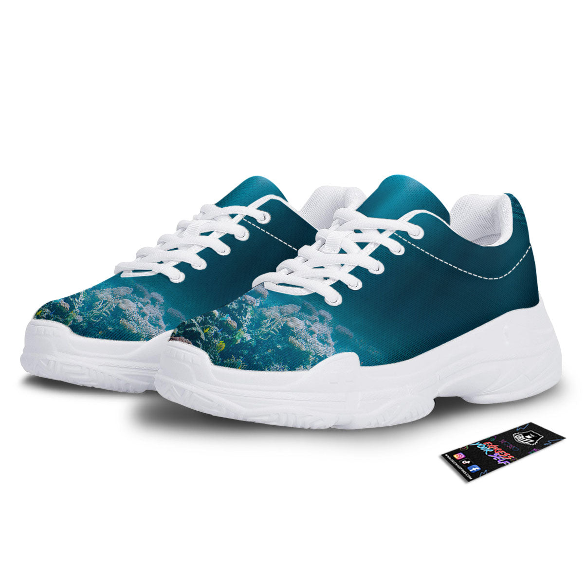 Underwater Ocean Print White Chunky Shoes-grizzshop