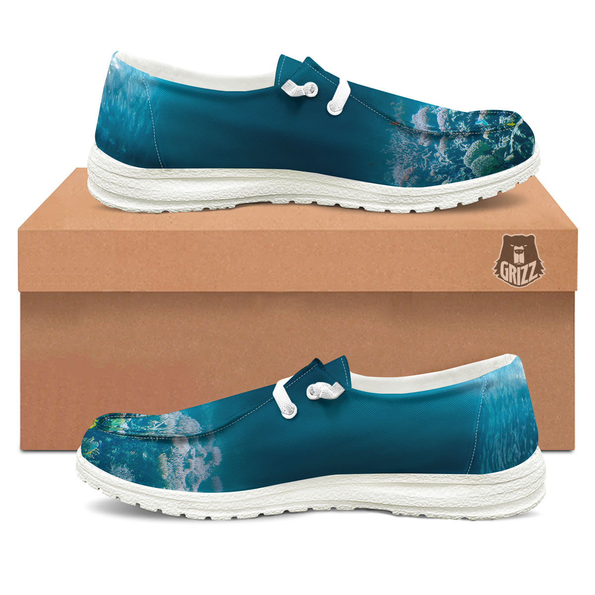 Underwater Ocean Print White Loafers-grizzshop