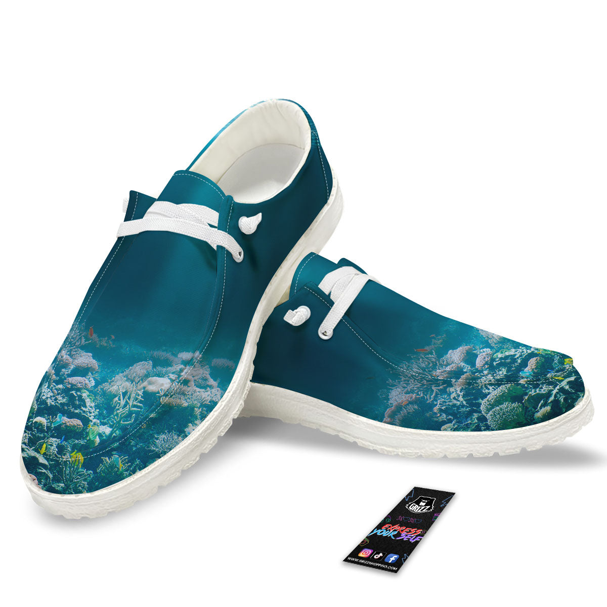 Underwater Ocean Print White Loafers-grizzshop