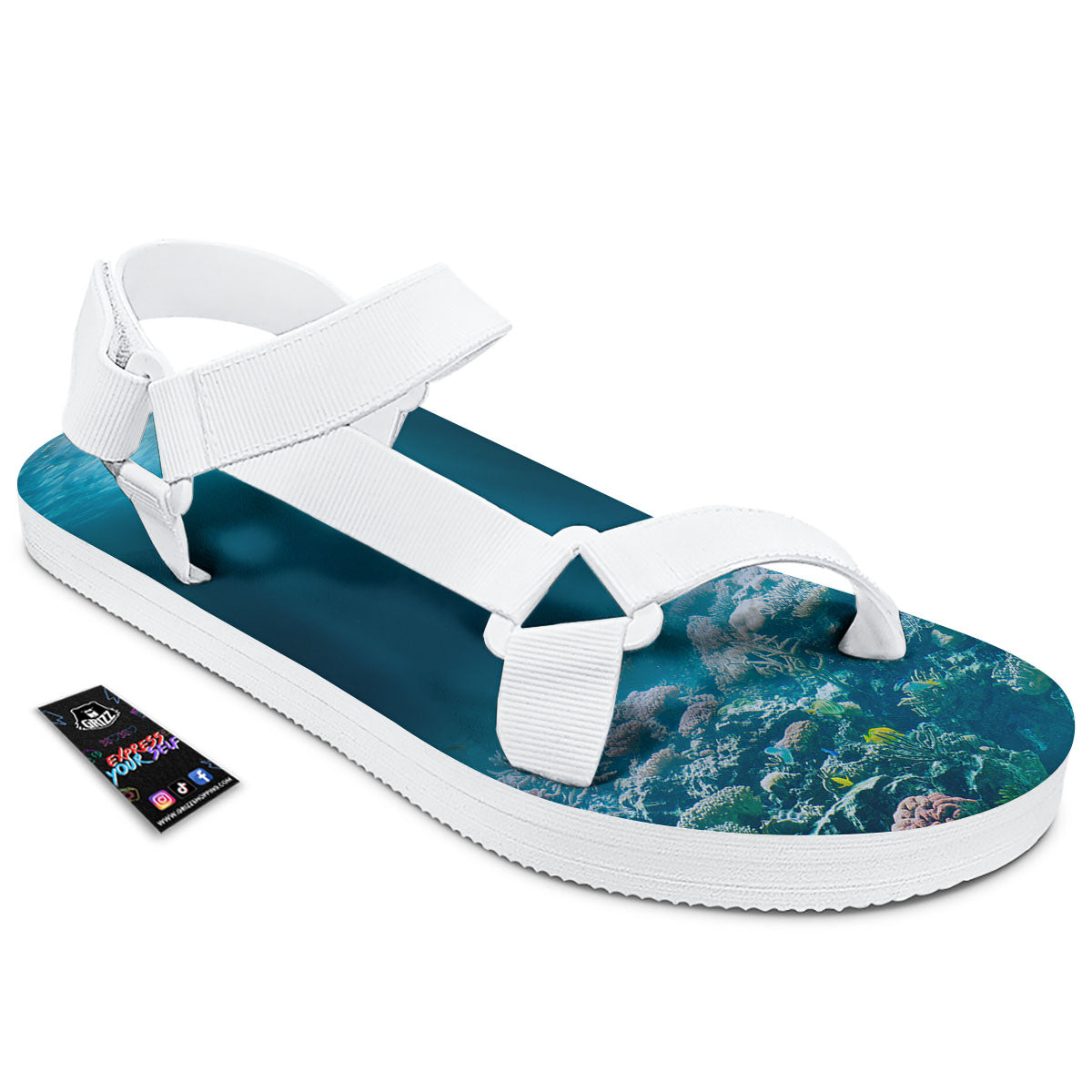 Underwater Ocean Print White Open Toe Sandals-grizzshop