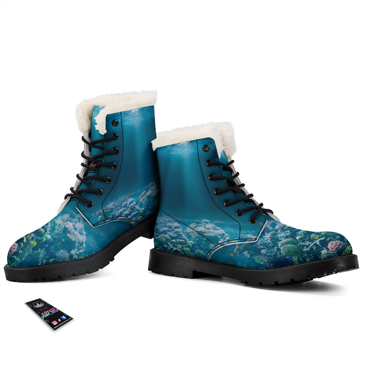 Underwater Ocean Print Winter Boots-grizzshop