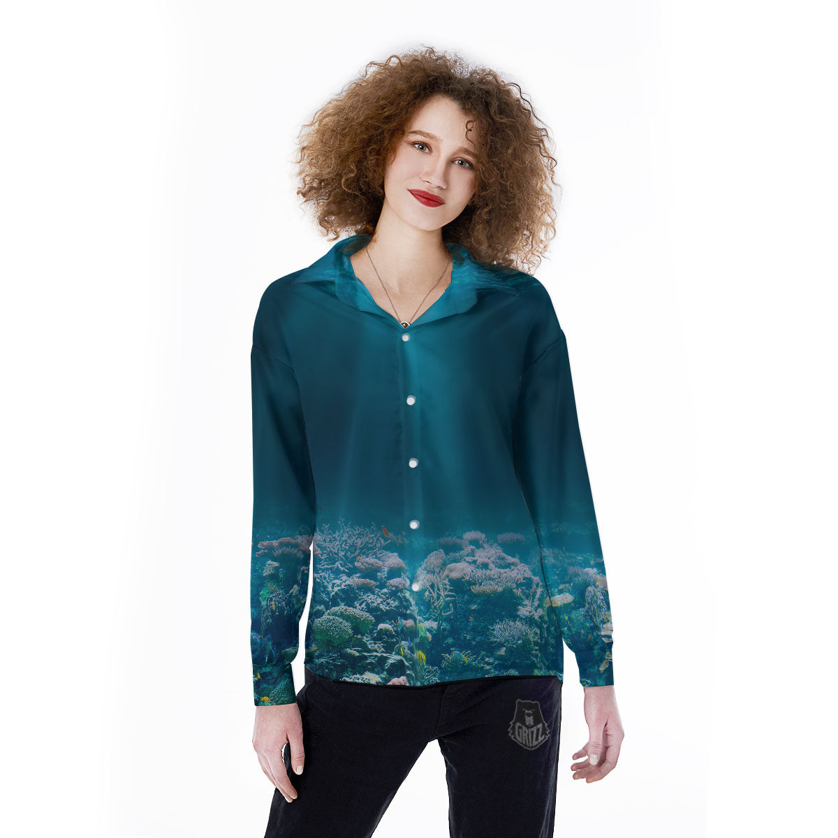 Underwater Ocean Print Women's Long Sleeve Shirts-grizzshop
