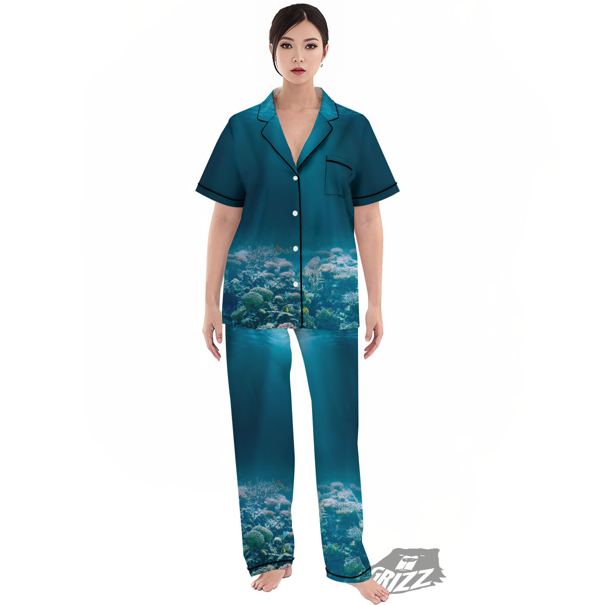 Underwater Ocean Print Women's Pajamas Set-grizzshop