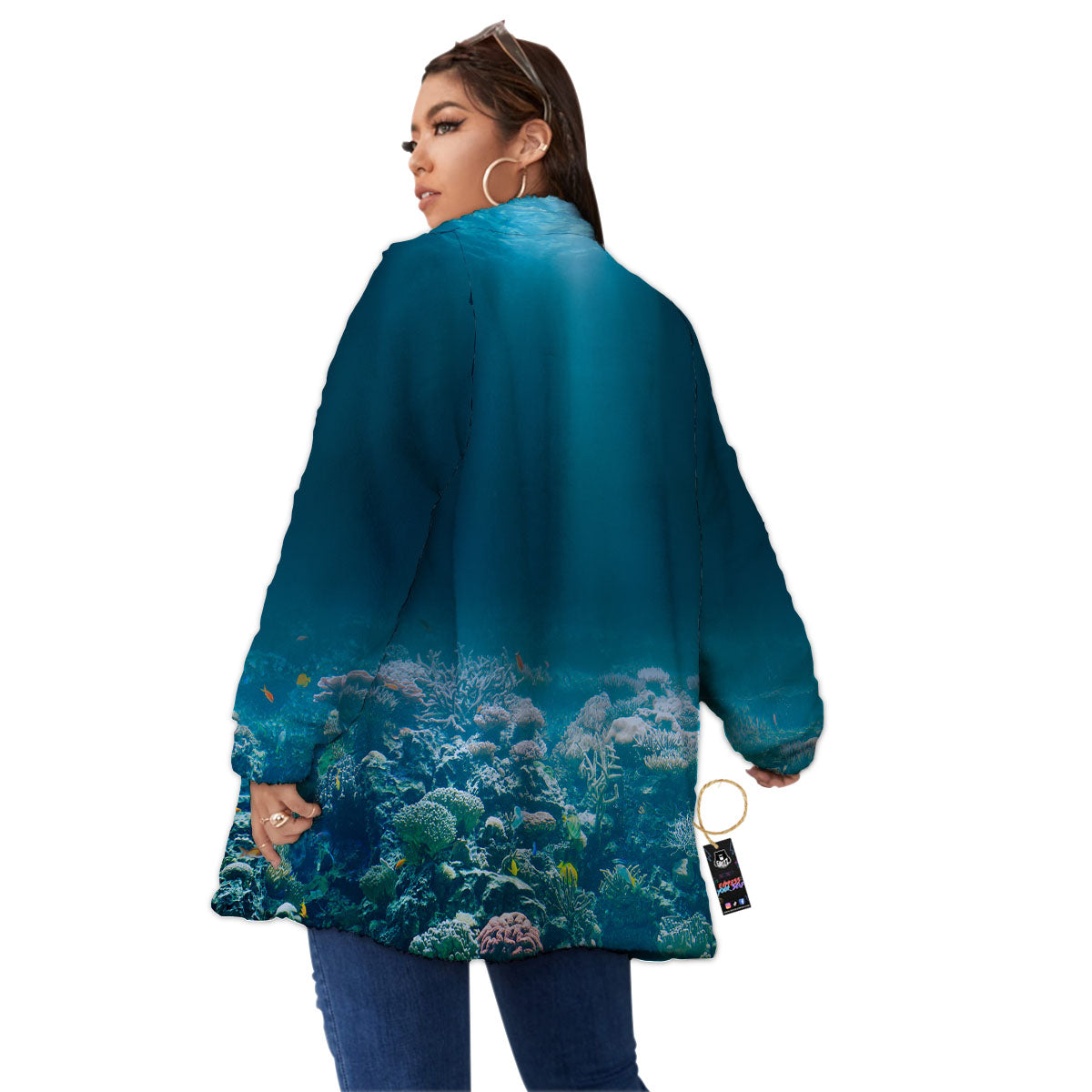 Underwater Ocean Print Women's Sherpa Jacket-grizzshop