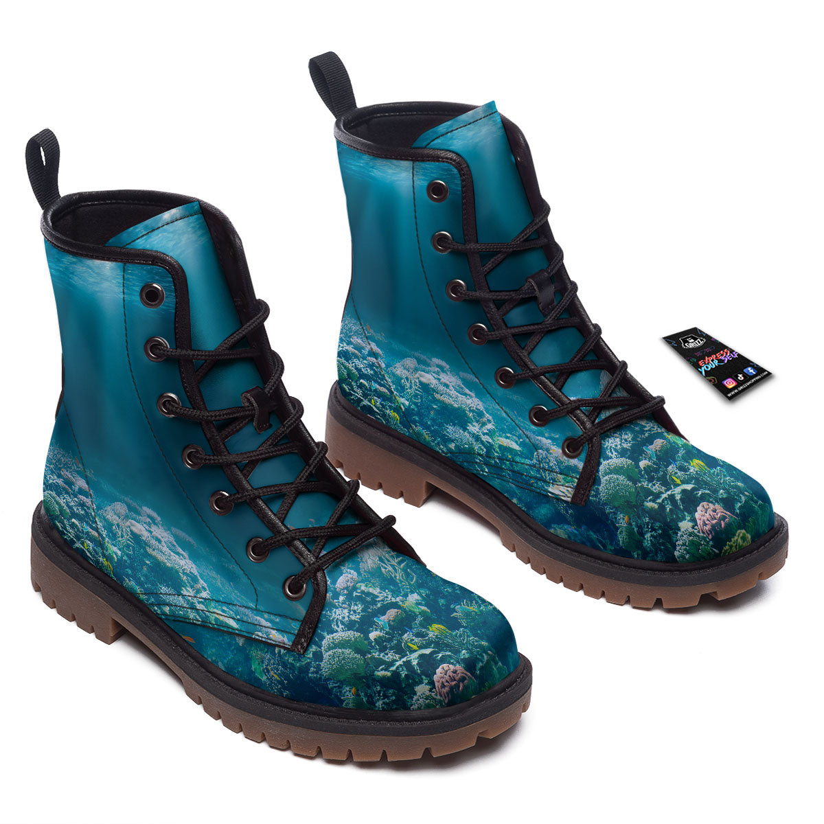 Underwater Ocean Print Work Boots-grizzshop