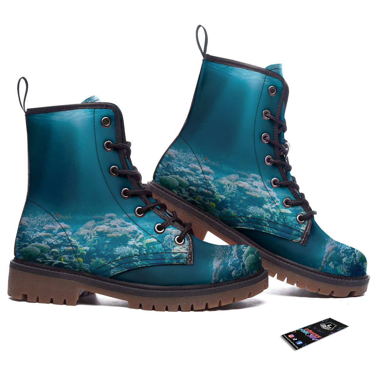 Underwater Ocean Print Work Boots-grizzshop