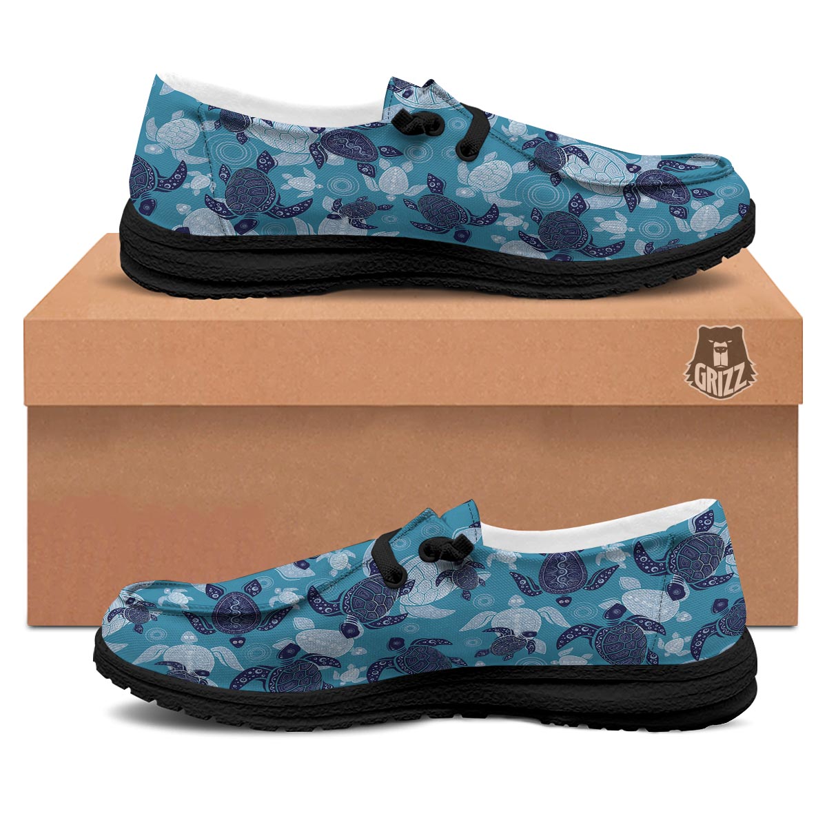 Underwater Sea Turtle Family Print Pattern Black Loafers-grizzshop