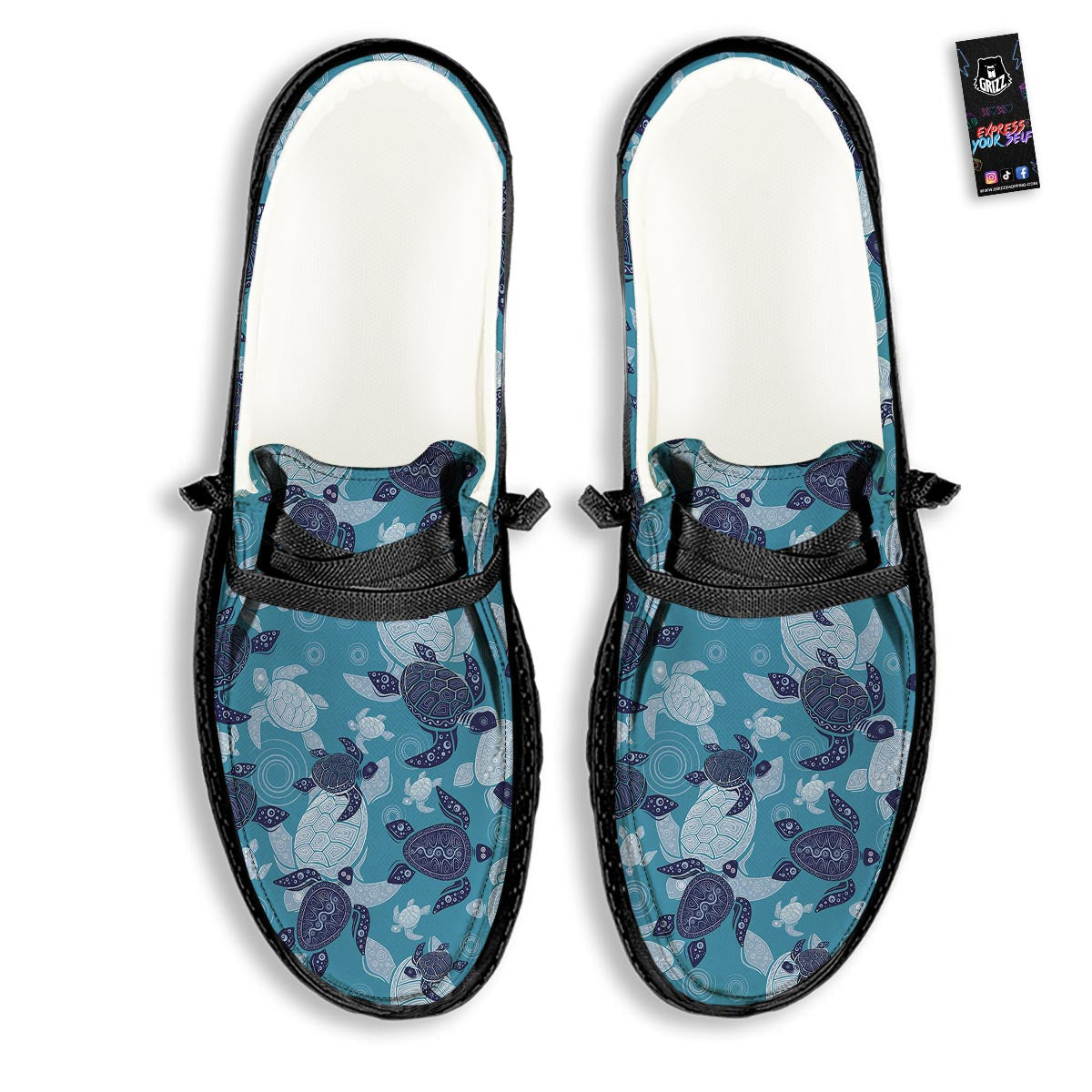Underwater Sea Turtle Family Print Pattern Black Loafers-grizzshop