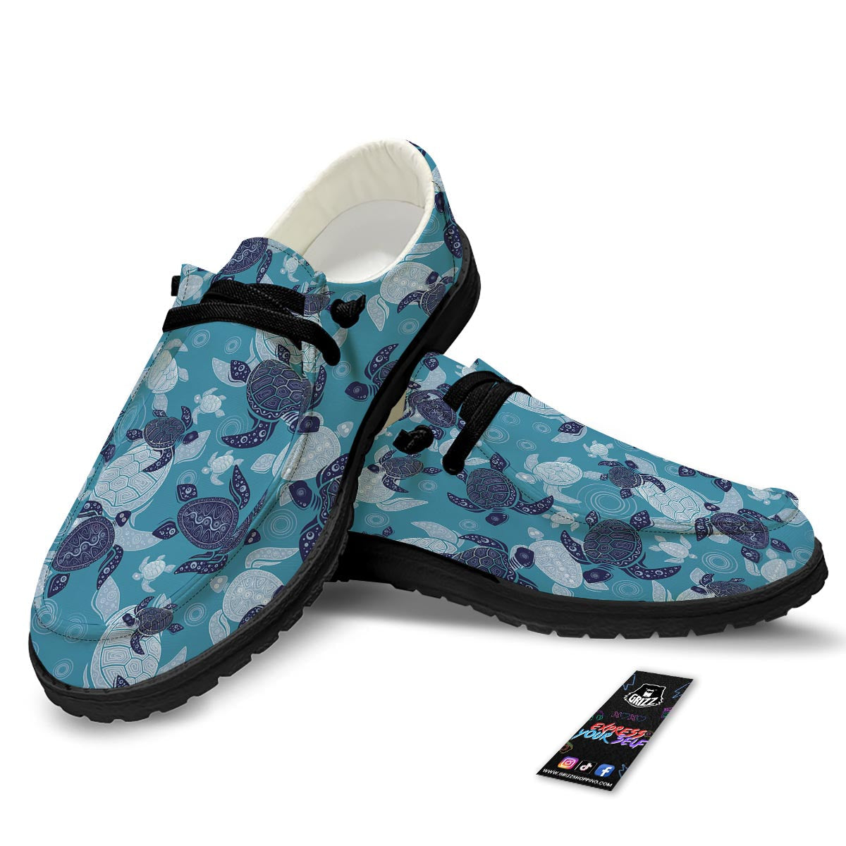Underwater Sea Turtle Family Print Pattern Black Loafers-grizzshop