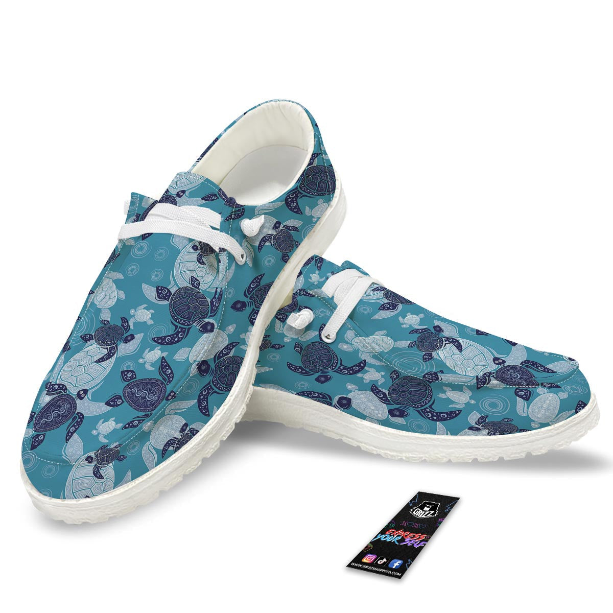Underwater Sea Turtle Family Print Pattern Black Loafers-grizzshop