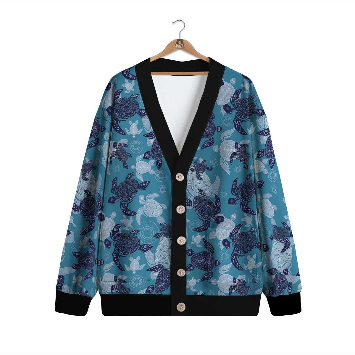Underwater Sea Turtle Family Print Pattern Cardigan-grizzshop