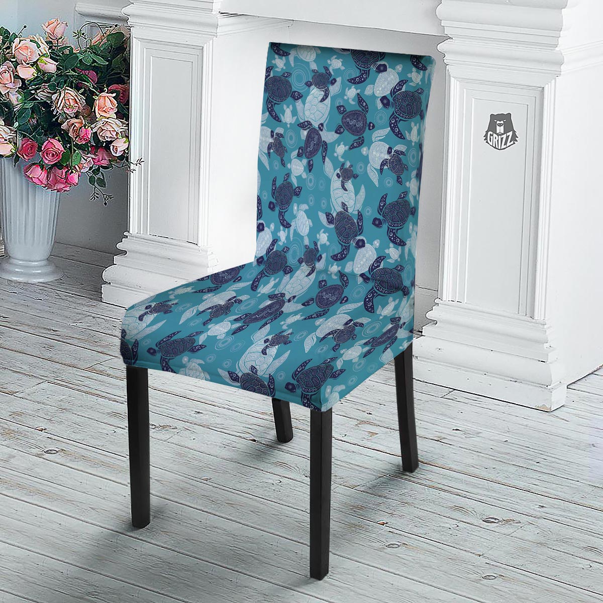 Underwater Sea Turtle Family Print Pattern Dining Chair Slipcover-grizzshop