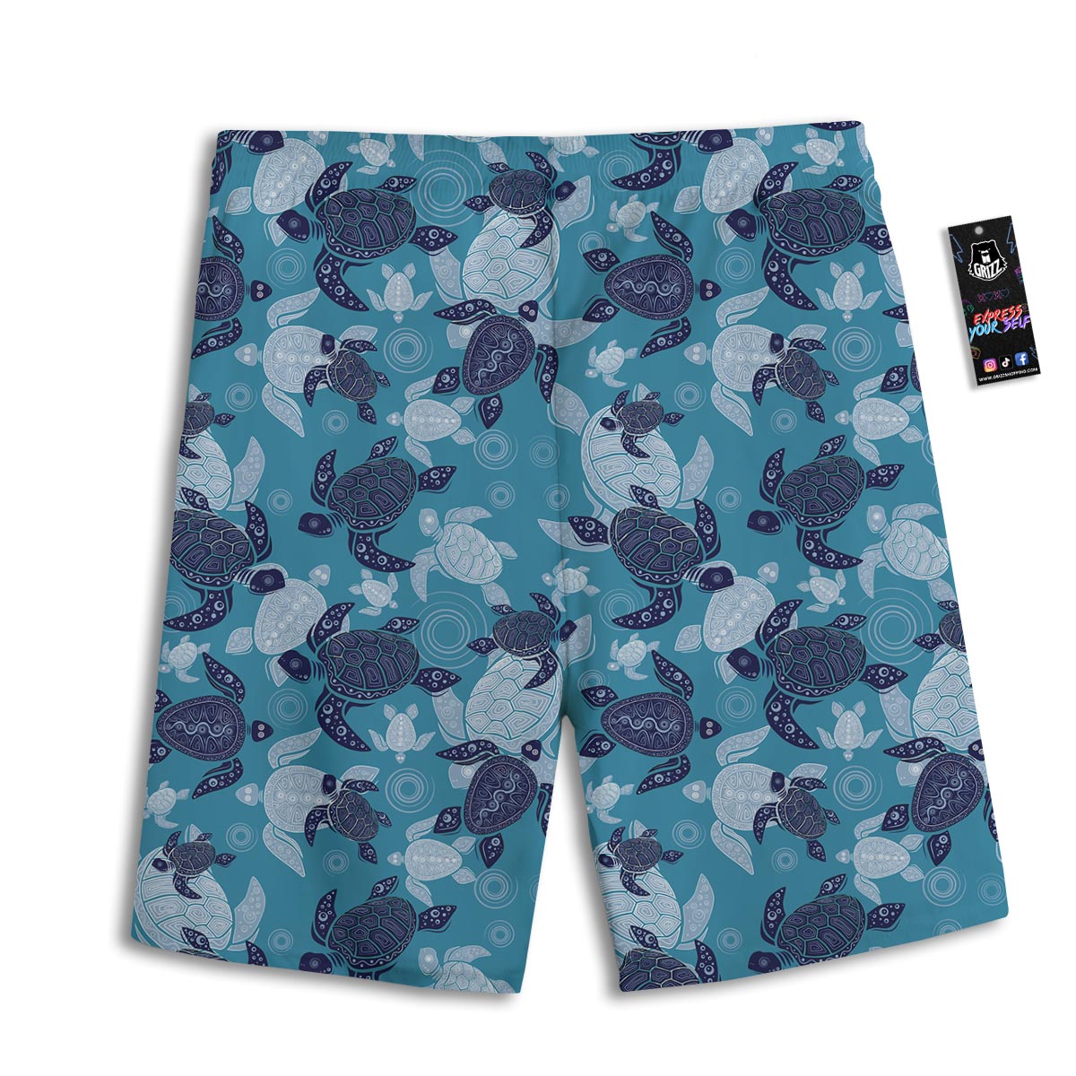 Underwater Sea Turtle Family Print Pattern Men's Athletic Shorts