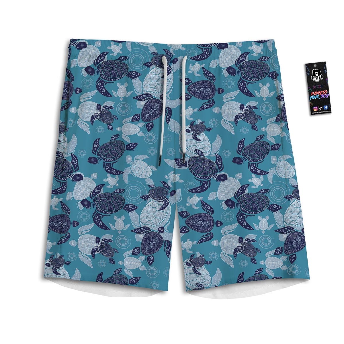 Underwater Sea Turtle Family Print Pattern Men's Athletic Shorts