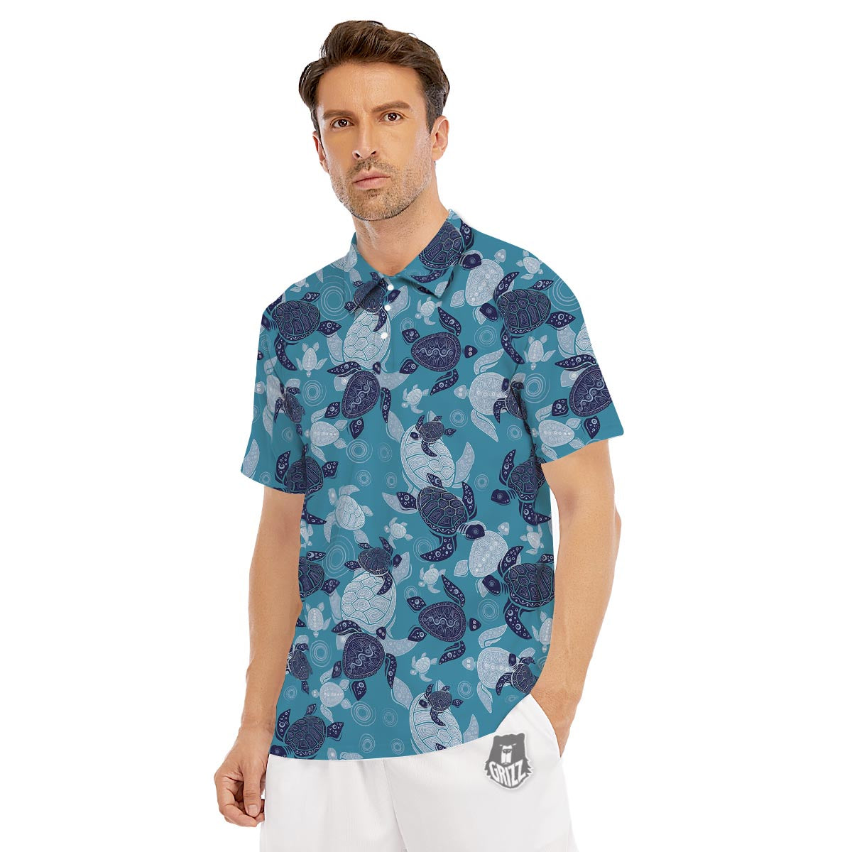 Underwater Sea Turtle Family Print Pattern Men's Golf Shirts-grizzshop