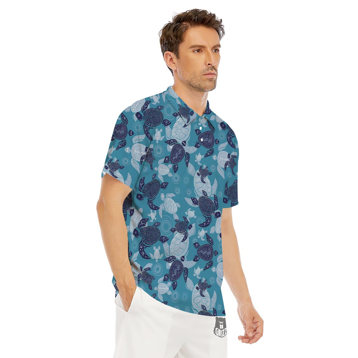 Underwater Sea Turtle Family Print Pattern Men's Golf Shirts-grizzshop