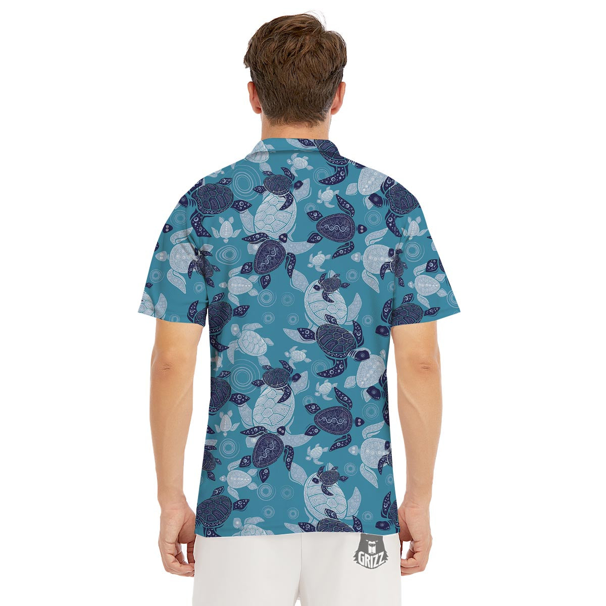 Underwater Sea Turtle Family Print Pattern Men's Golf Shirts-grizzshop