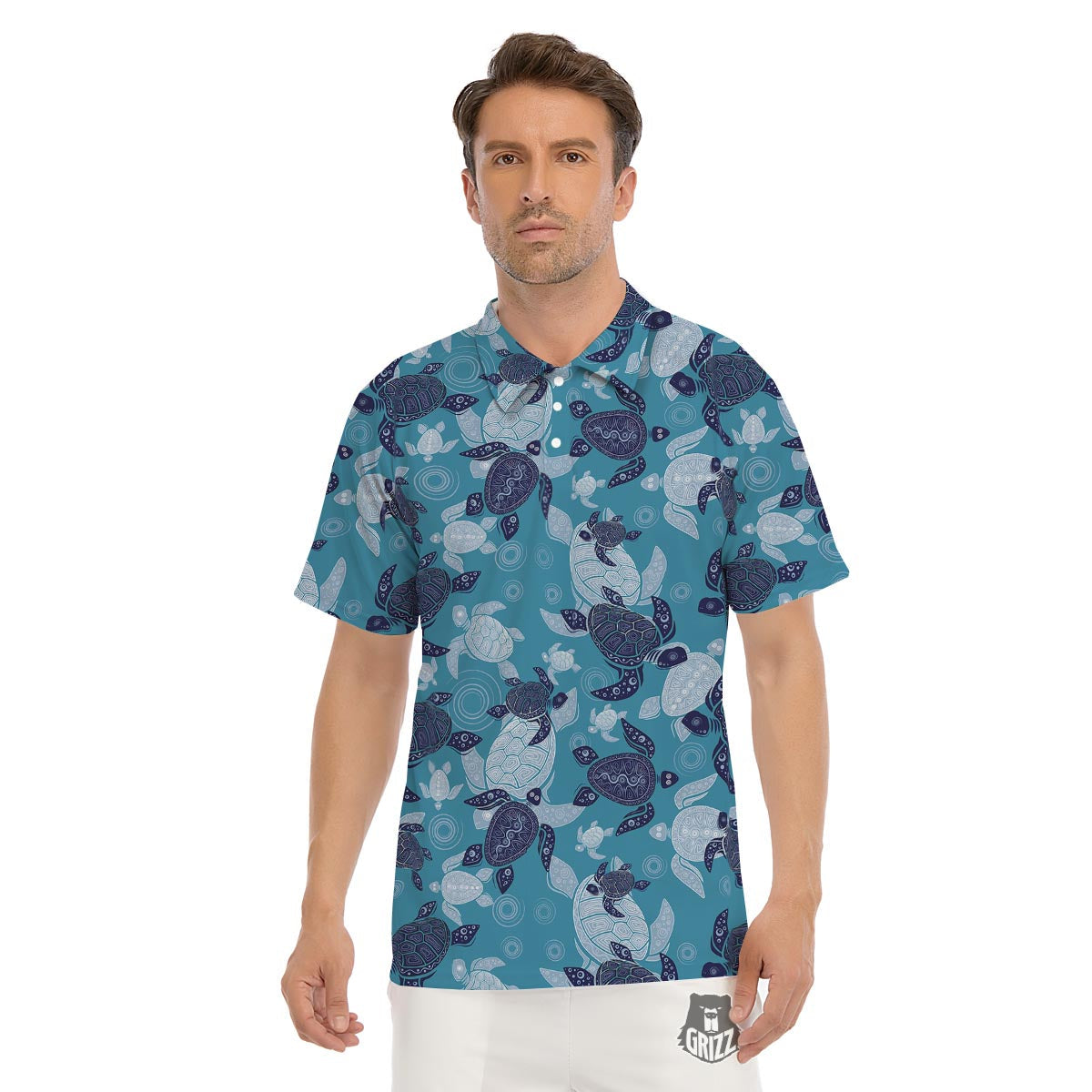 Underwater Sea Turtle Family Print Pattern Men's Golf Shirts-grizzshop