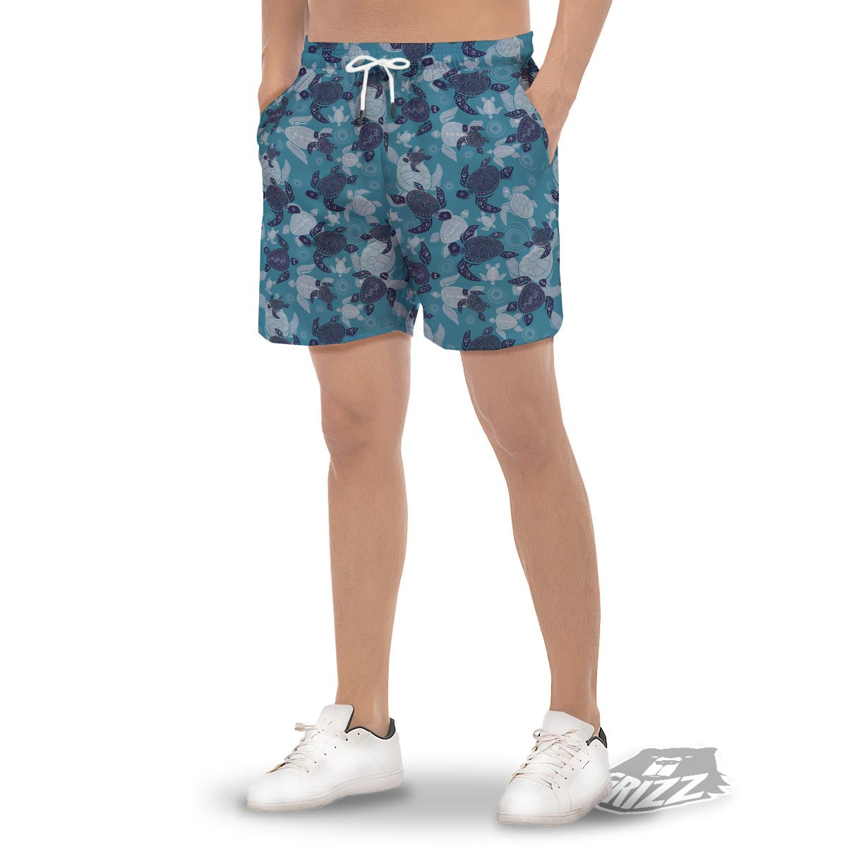 Underwater Sea Turtle Family Print Pattern Men's Gym Shorts-grizzshop