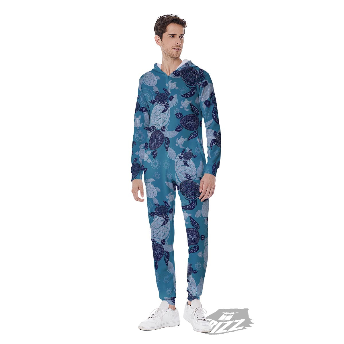 Underwater Sea Turtle Family Print Pattern Men's Jumpsuit-grizzshop