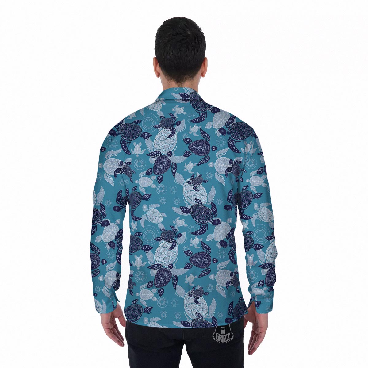 Underwater Sea Turtle Family Print Pattern Men's Long Sleeve Shirts-grizzshop