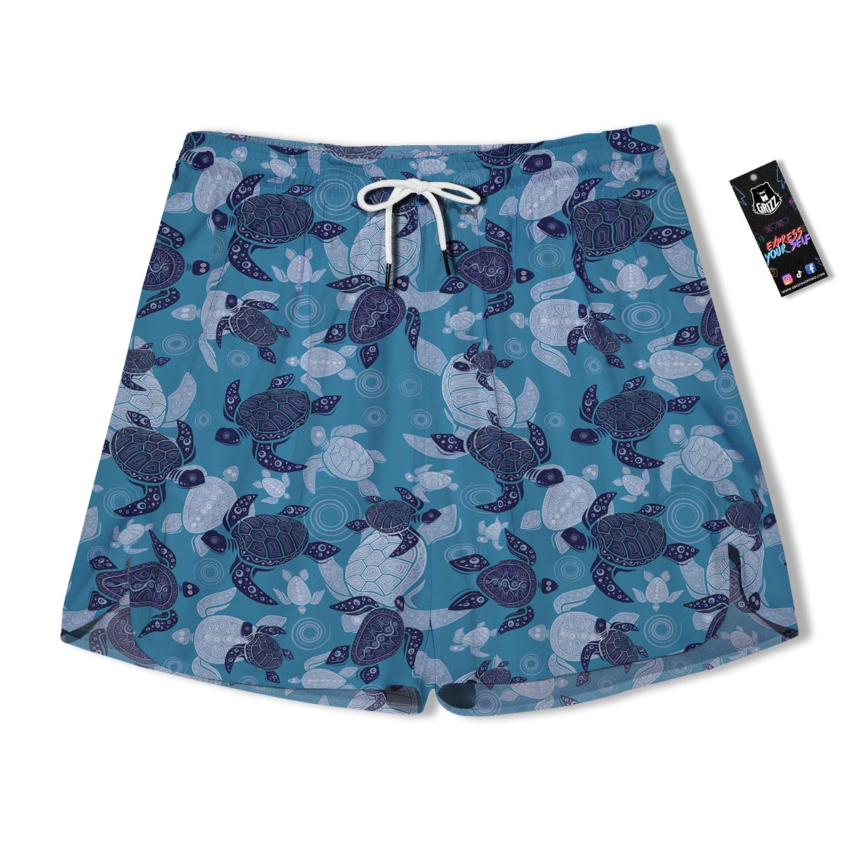 Underwater Sea Turtle Family Print Pattern Men's Running Shorts-grizzshop