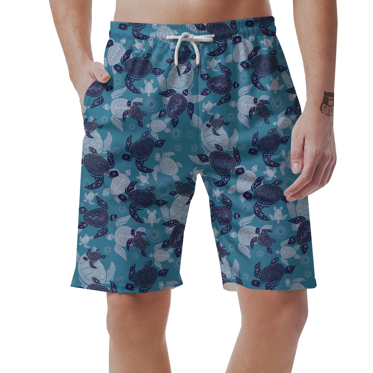 Underwater Sea Turtle Family Print Pattern Men's Shorts-grizzshop