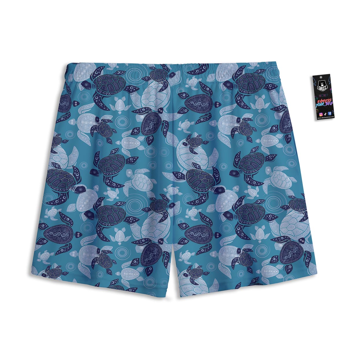 Underwater Sea Turtle Family Print Pattern Mesh Shorts