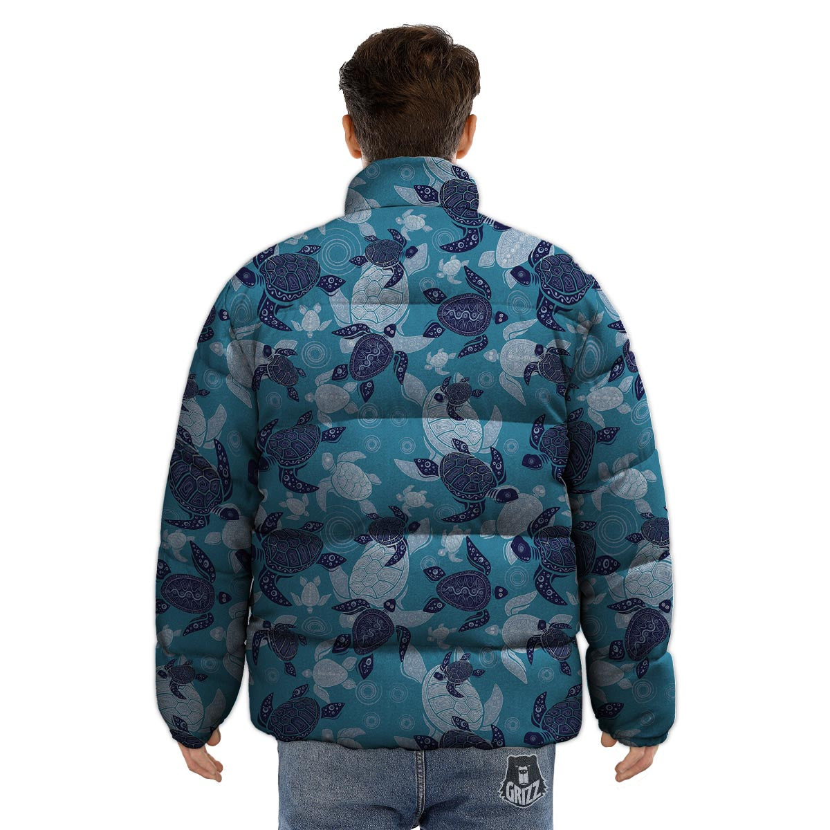 Underwater Sea Turtle Family Print Pattern Puffer Jacket-grizzshop
