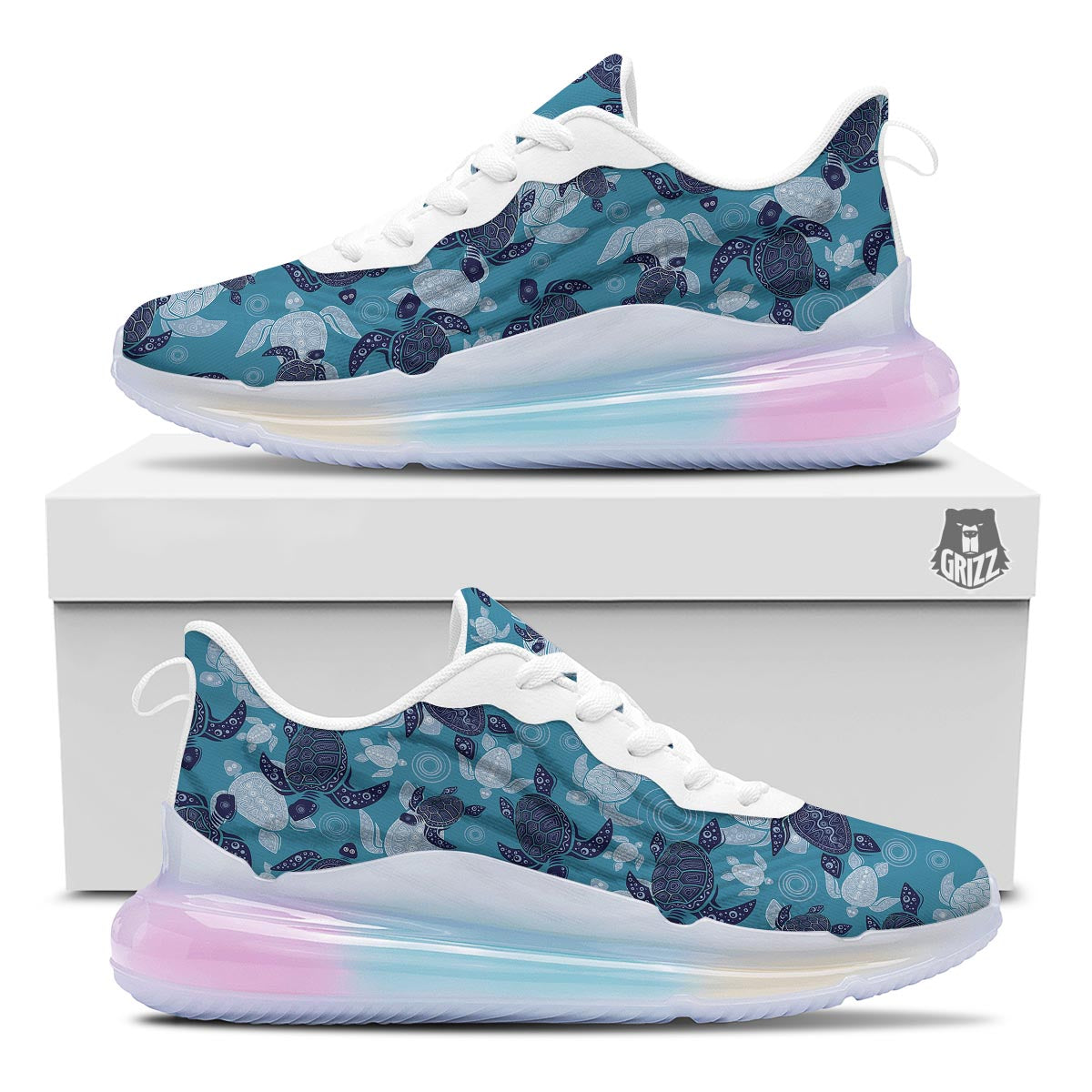 Underwater Sea Turtle Family Print Pattern Running Sneakers-grizzshop