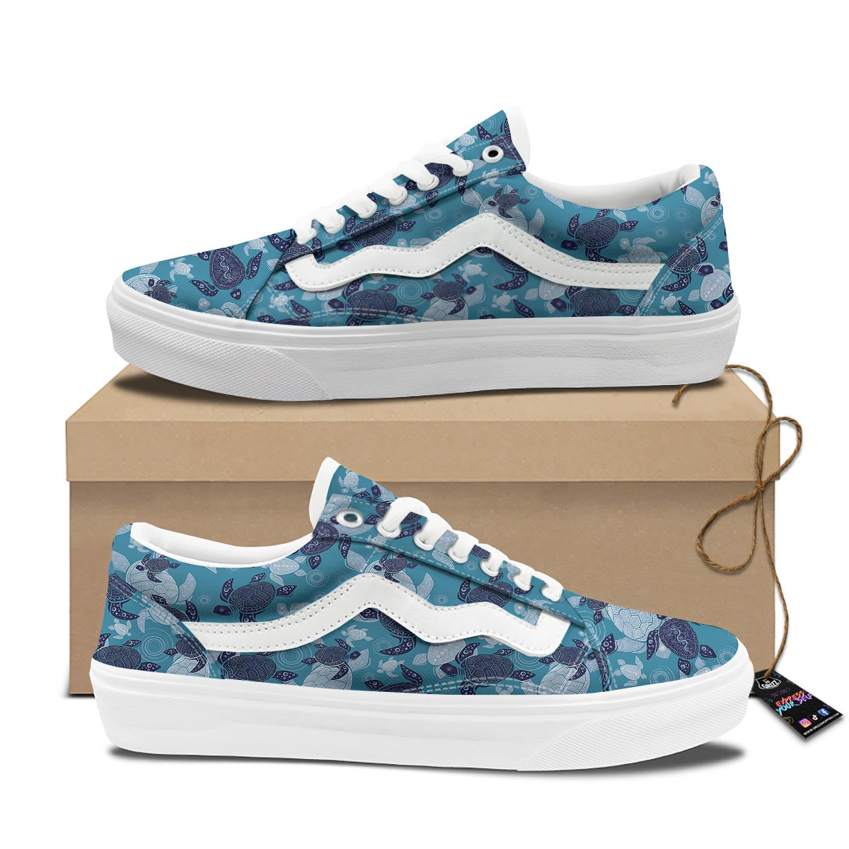 Underwater Sea Turtle Family Print Pattern Skate Shoes-grizzshop