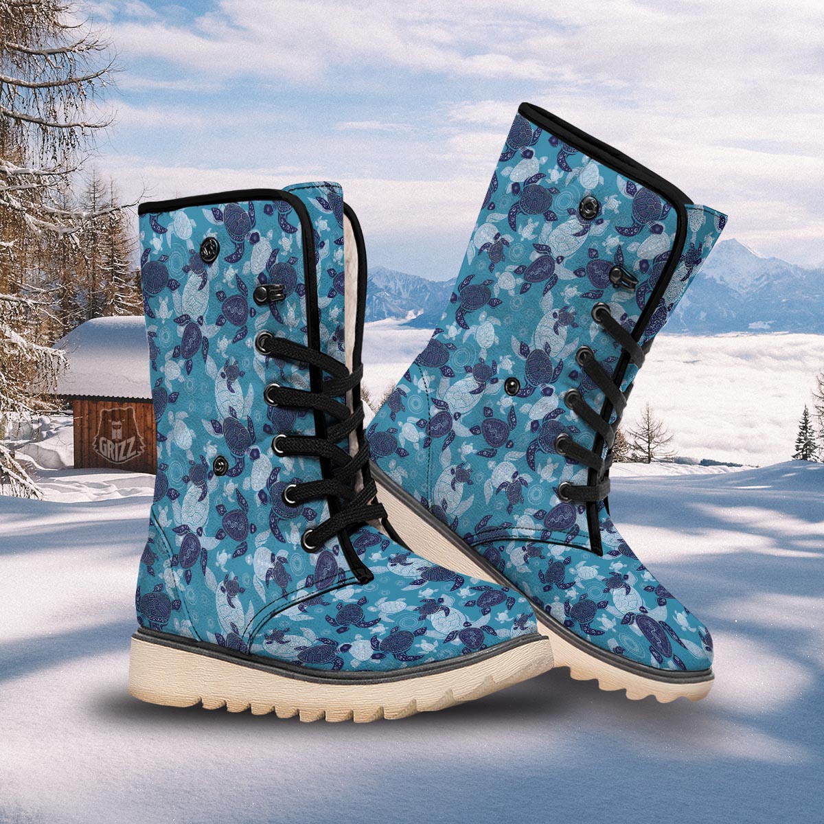 Underwater Sea Turtle Family Print Pattern Snow Boots-grizzshop